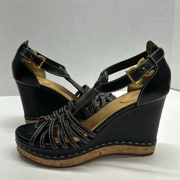 Chloe Marcie Wedges Leather T-Strap Platform High Heel Sandals Black Size 40.5 - Picture 12 of 14